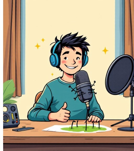 The bug is squashed flat under the microphone and he gives a thumbs up